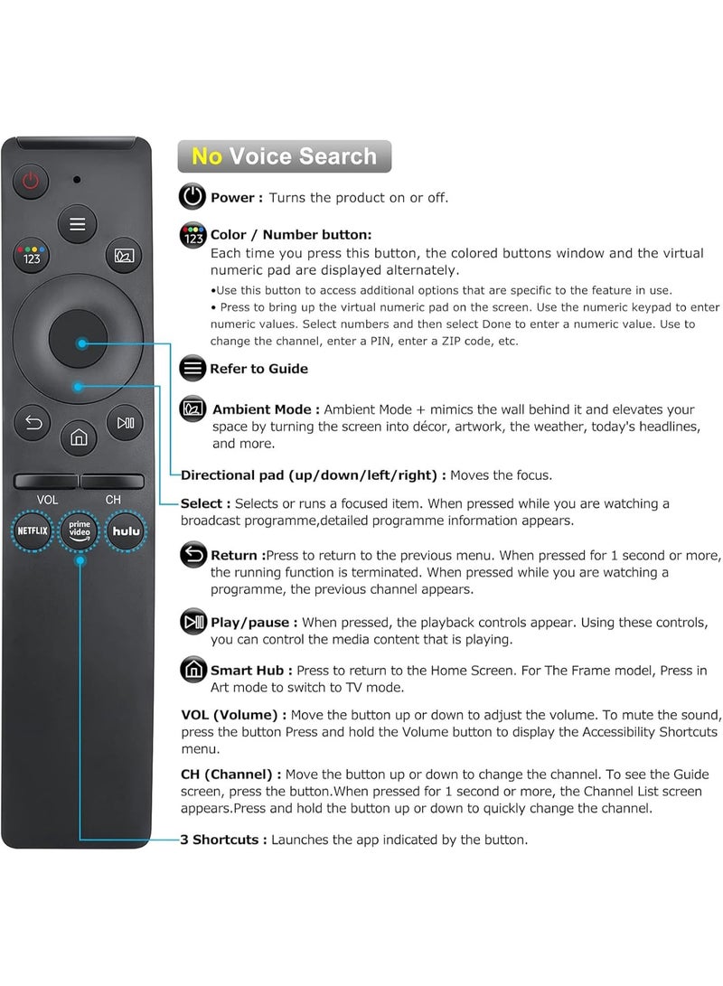 Replacement Remote Control Compatible with Samsung Smart TV, LED, UHD & 4K Models – Voice Control Supported – Slim Design – Black - Image 4